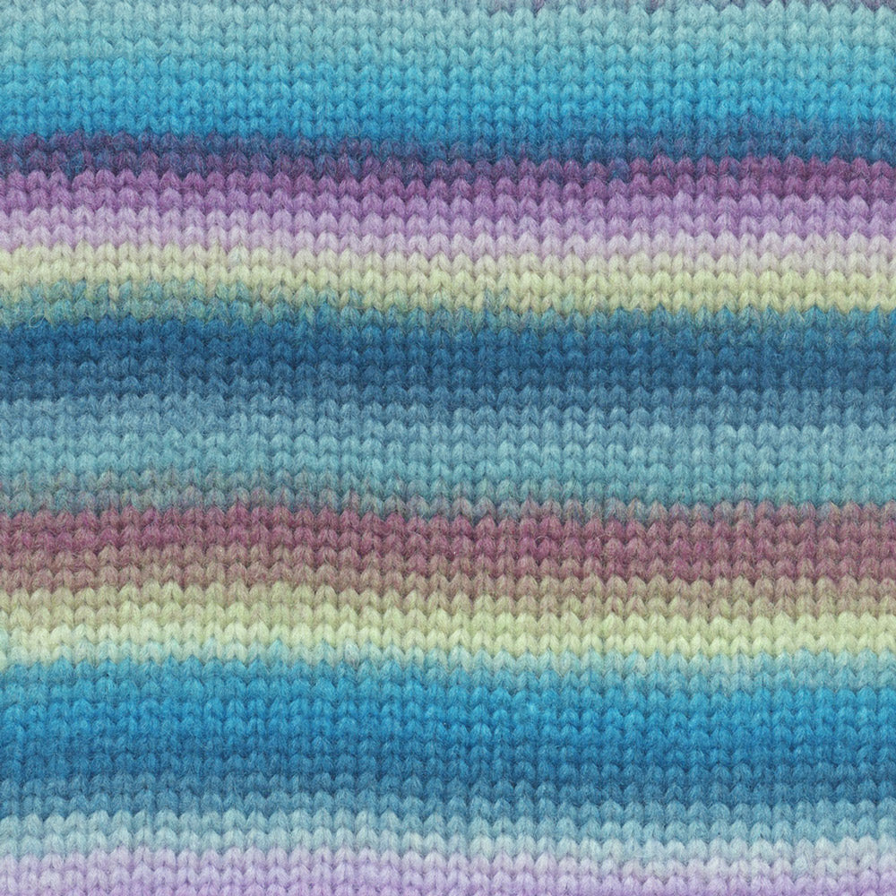 Lang Yarns Cloud 0019 Petrol/Turquoise/Paars/Lichtgroen - gebreide kleurstaal met het kleurverloop