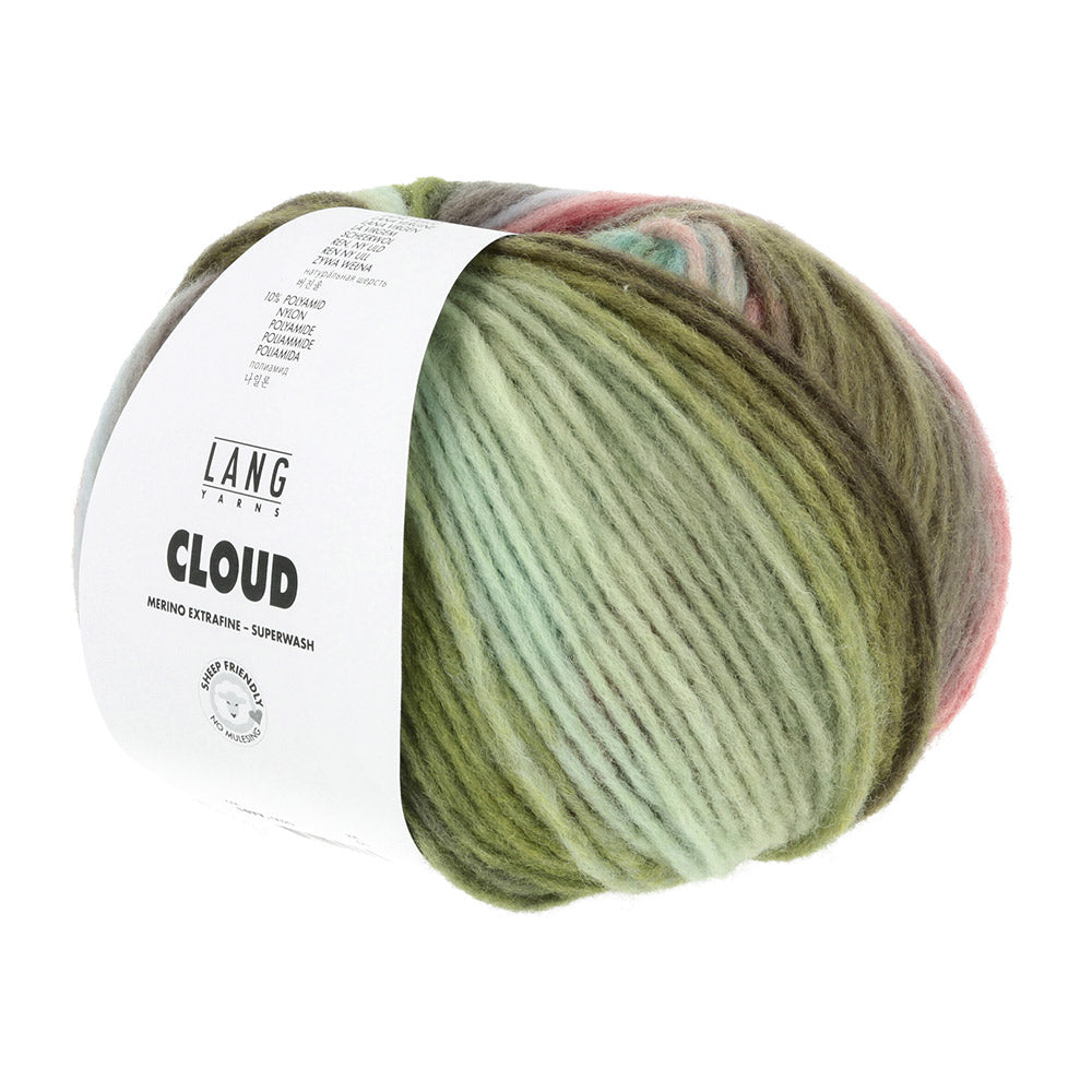 Lang Yarns Cloud 0020 Donkergroen/Olijf/Lichtblauw/Rood - bol garen schuin van voren
