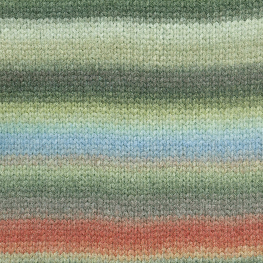 Lang Yarns Cloud 0020 Donkergroen/Olijf/Lichtblauw/Rood - gebreide kleurstaal met het kleurverloop