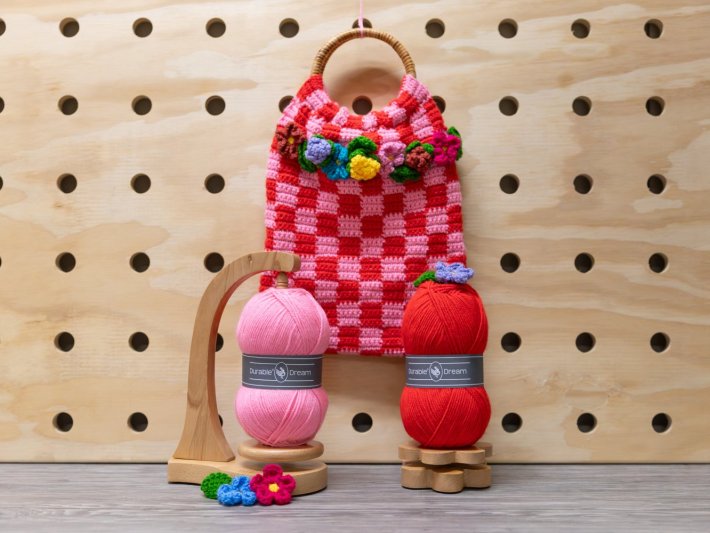 Durable Dream Bags blokjestas met bloemen en rond handvat