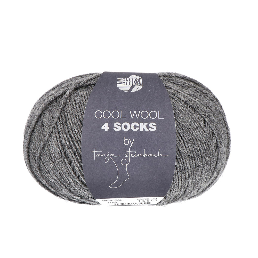 Lana Grossa Cool Wool 4 Socks Uni 7708 Donkergrijs