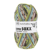 Lang Yarns Super Soxx Color 4-Fach 566 Groen/Bruin 1153 Kiwi - bol sokkengaren met wikkel