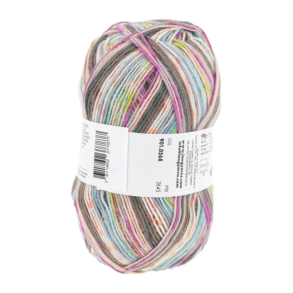 Lang Yarns Super Soxx Color 4-Fach 568 Roze/Bruin 1153 Lychee - gebreide sjaal in het zelfstrepende kleurverloop