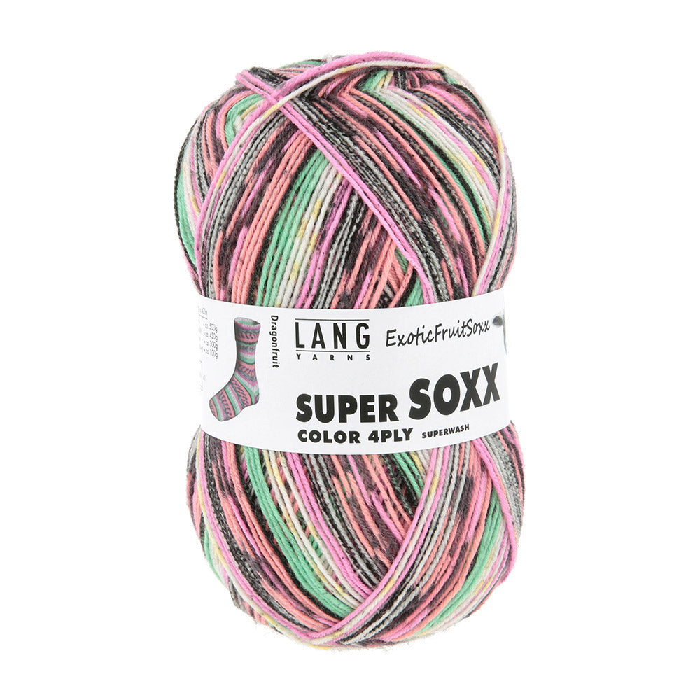 Lang Yarns Super Soxx Color 4-Fach 570 Roze/Zalm/Groen 1153 Drakenfruit - gebreide trui in het zelfstrepende kleurverloop