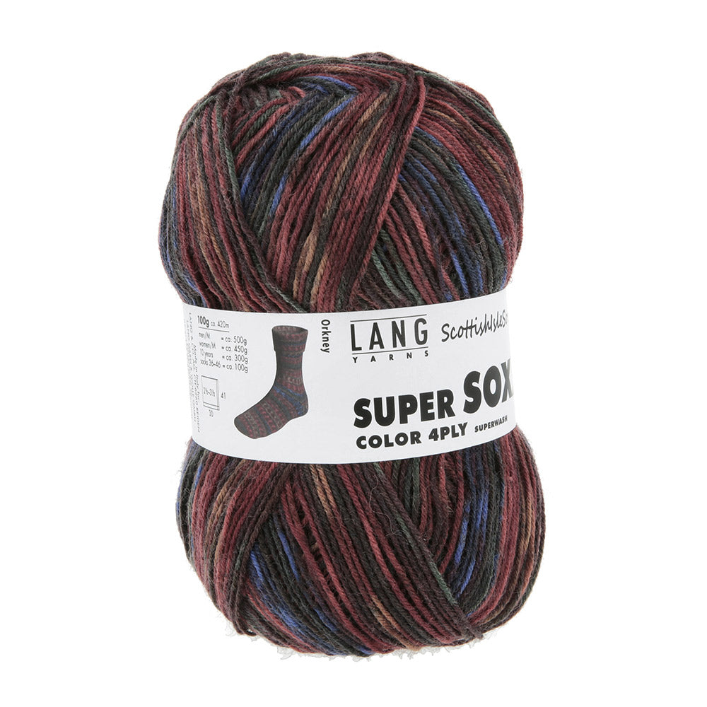Lang Yarns Super Soxx Color 4-Fach 571 Oranje/Blauw 1154 Orkney - gebreide trui in het zelfstrepende kleurverloop