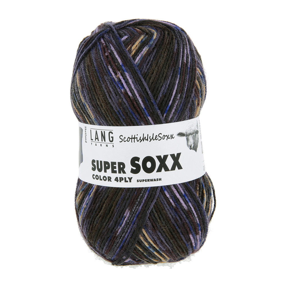 Lang Yarns Super Soxx Color 4-Fach 572 Donkerolijf/Zwart 1154 Shetland - bol sokkengaren met wikkel