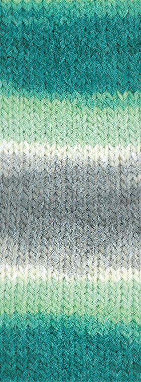Lana Grossa Basta Mista 121 Lichtgrijs/Grijs/Wit/Jade/Turquoise/Petrol - detailfoto van de zachte pluizige garenstructuur