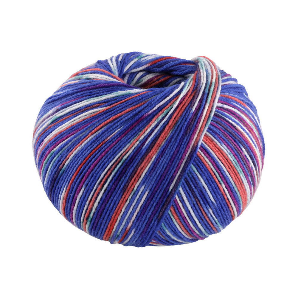 Lana Grossa Cool Wool 4 Socks Print 3 7202 Kobaltblauw/kleirood/wit/jade/donkerfuchsia/lichtblauw