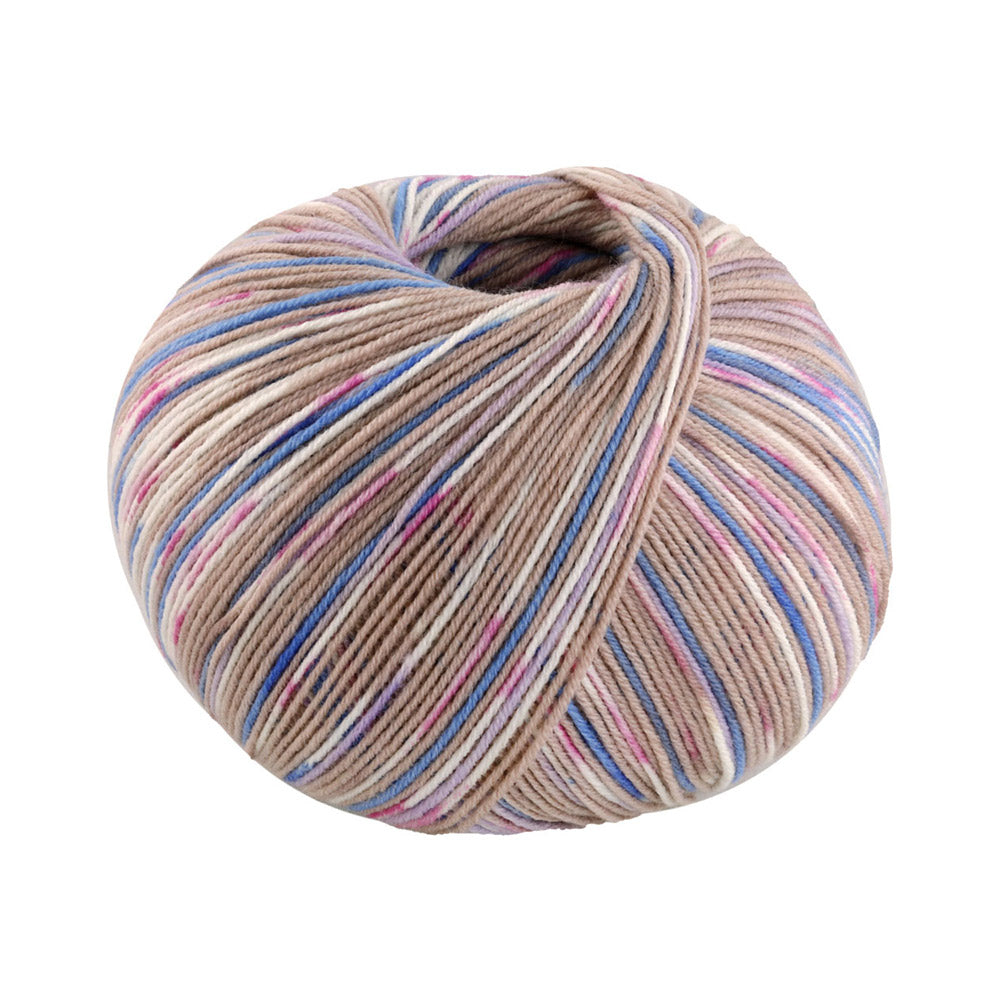 Lana Grossa Cool Wool 4 Socks Print 3 7203 Beige/Korenbloem/Wit/Roze/Paars