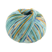 Lana Grossa Cool Wool 4 Socks Print 3 7205 Turquoise/Opaalgroen/Geel Oranje/Wit/Licht/Kobaltblauw