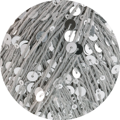 Detailfoto van Lana Grossa Cosmo 002 Lichtgrijs met grote en kleine pailletten