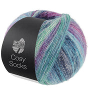Lana Grossa Cosy Socks Dream 255 Blauwgrijs / Petrol / Turquoise / Blauw- / Roodviolet / Lichtblauw / Jeans / Jade - productfoto van de bol sokkengaren