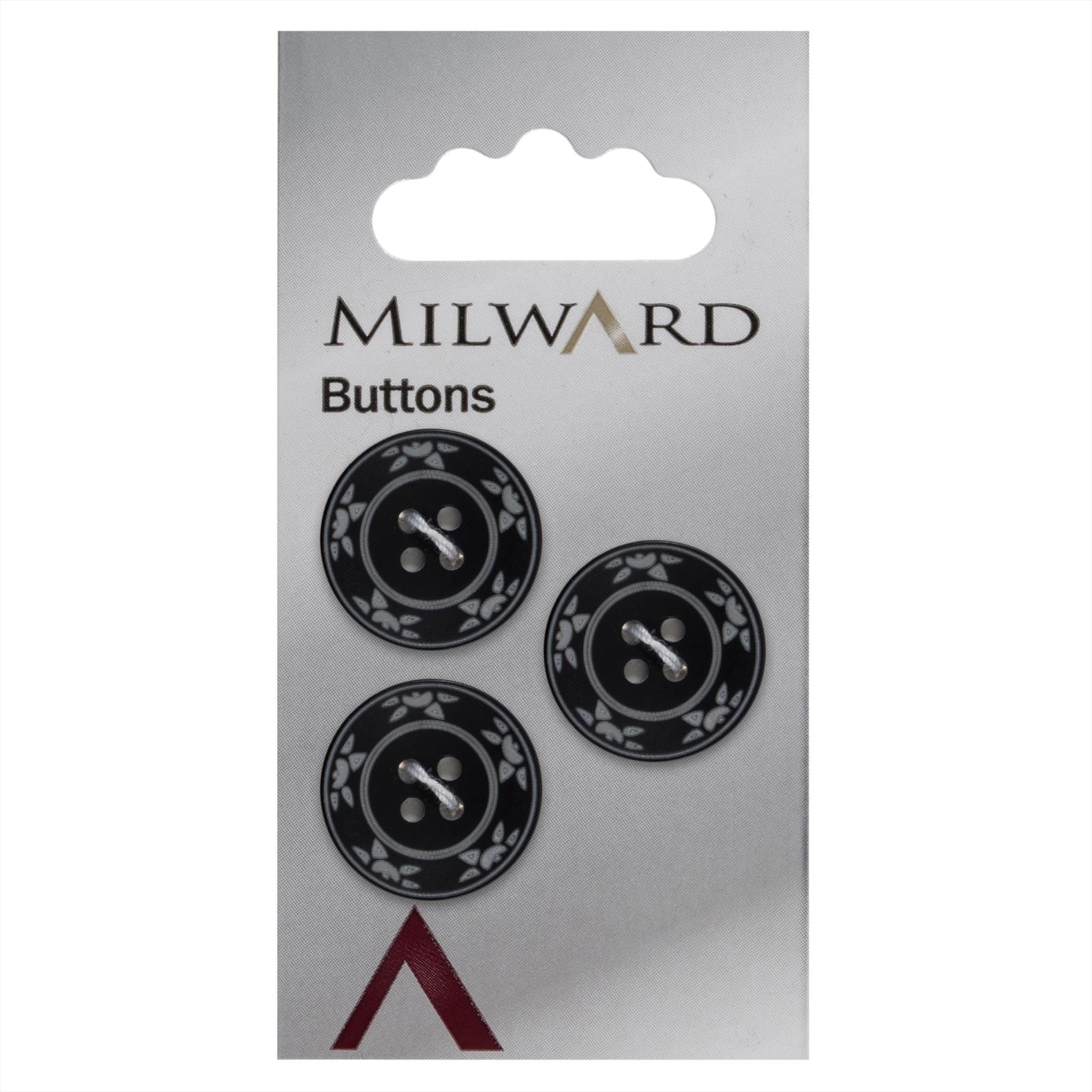 Milward Knoop Zwart Met Bloemdetail 20mm (3 stuks)