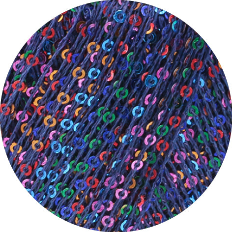 Lana Grossa Glamour 109 Donkerblauw close-up van de fijne draad en glanzende pailletten