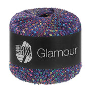 Lana Grossa Glamour 110 Violet bol pailletgaren gefotografeerd tegen een neutrale achtergrond
