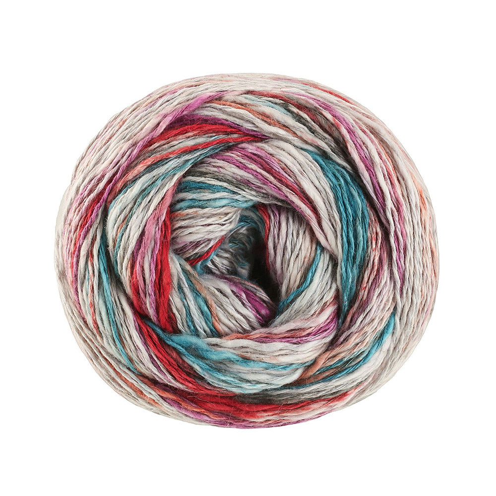 Lana Grossa Gomitolo California 3048 Zilver-/Donkergrijs/Petrol/Roestrood/Fuchsia/Oudroze