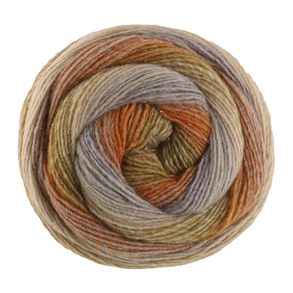 Lana Grossa Gomitolo Gala 4028 Zand-/grijsbeige/roest/oranje/groenoranje/kaki/rietgroen/lichtbeige