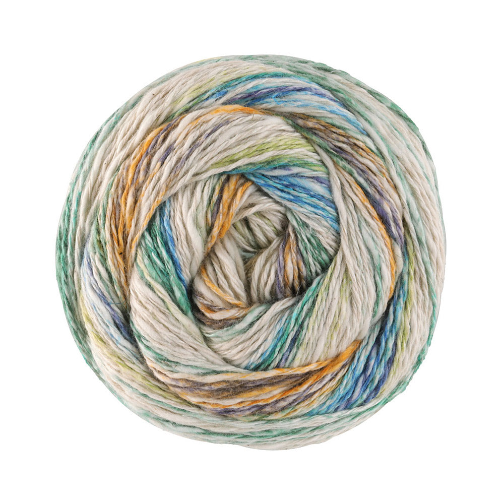 Lana Grossa Gomitolo Hippie 3033 Blauw-Paars/Turquoise/Natuur/Mosgroen/Oker/Donkergrijs/Lichtgroen