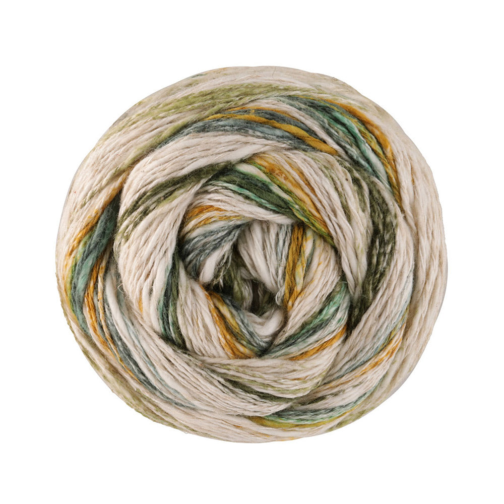 Lana Grossa Gomitolo Hippie 3037 Masgeel/Lichtgroen/Licht/Donkerbenzine/Donkergrijs/Mint/Donkerolijf/Zwaargroen/Natuur
