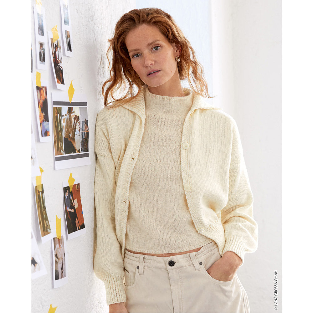 Lana Grossa Cool Wool Big 992 Inktblauw - gebreide trui als inspiratie - Lana Grossa Cool Wool Big 1006 Licht Olijf