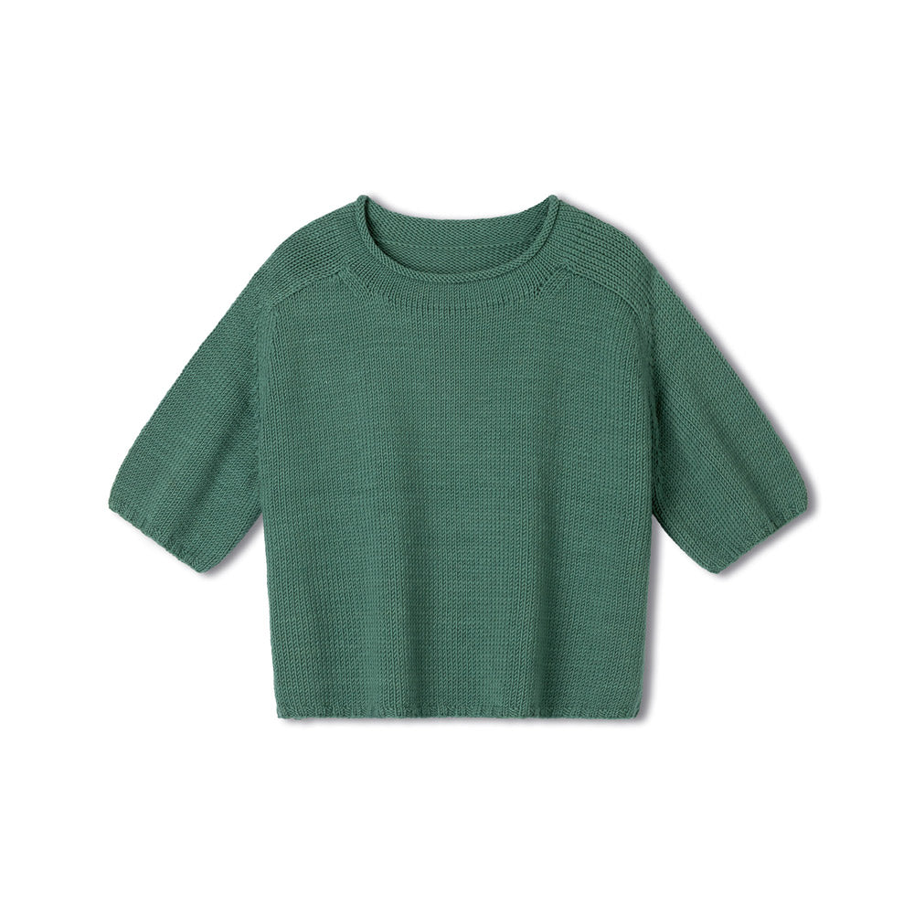 Lana Grossa Merino Classics - gebreide mintgroene trui met korte mouwen