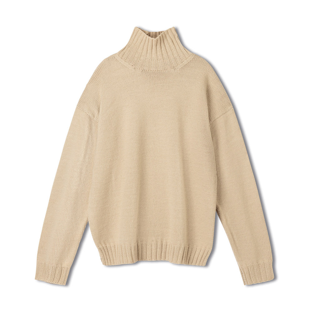 Lana Grossa Merino Classics - gebreide beige coltrui met lange mouwen