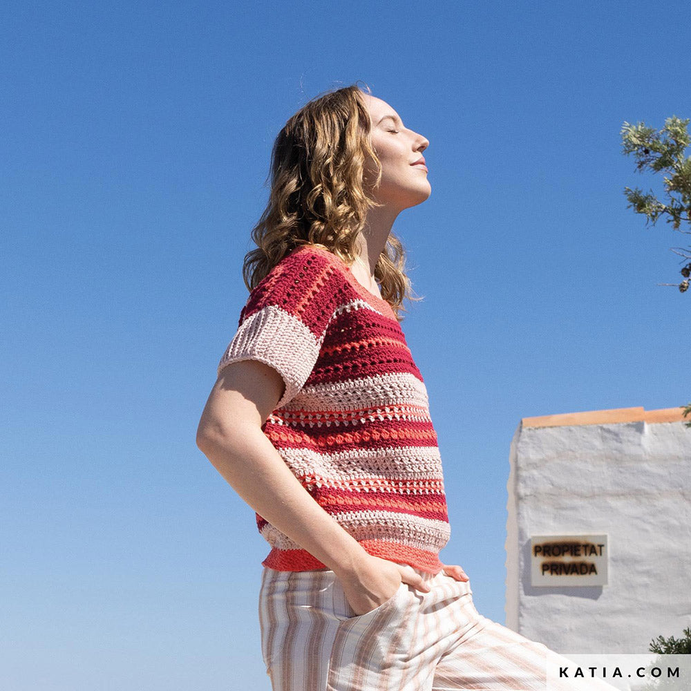 Patroon breien haken dames topje lente zomer katia — gemaakt met Katia Alabama (5)
