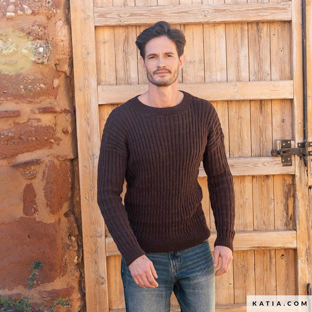 Patroon breien haken heren trui herfst winter katia — gemaakt met Katia Basic Merino 088 (2)