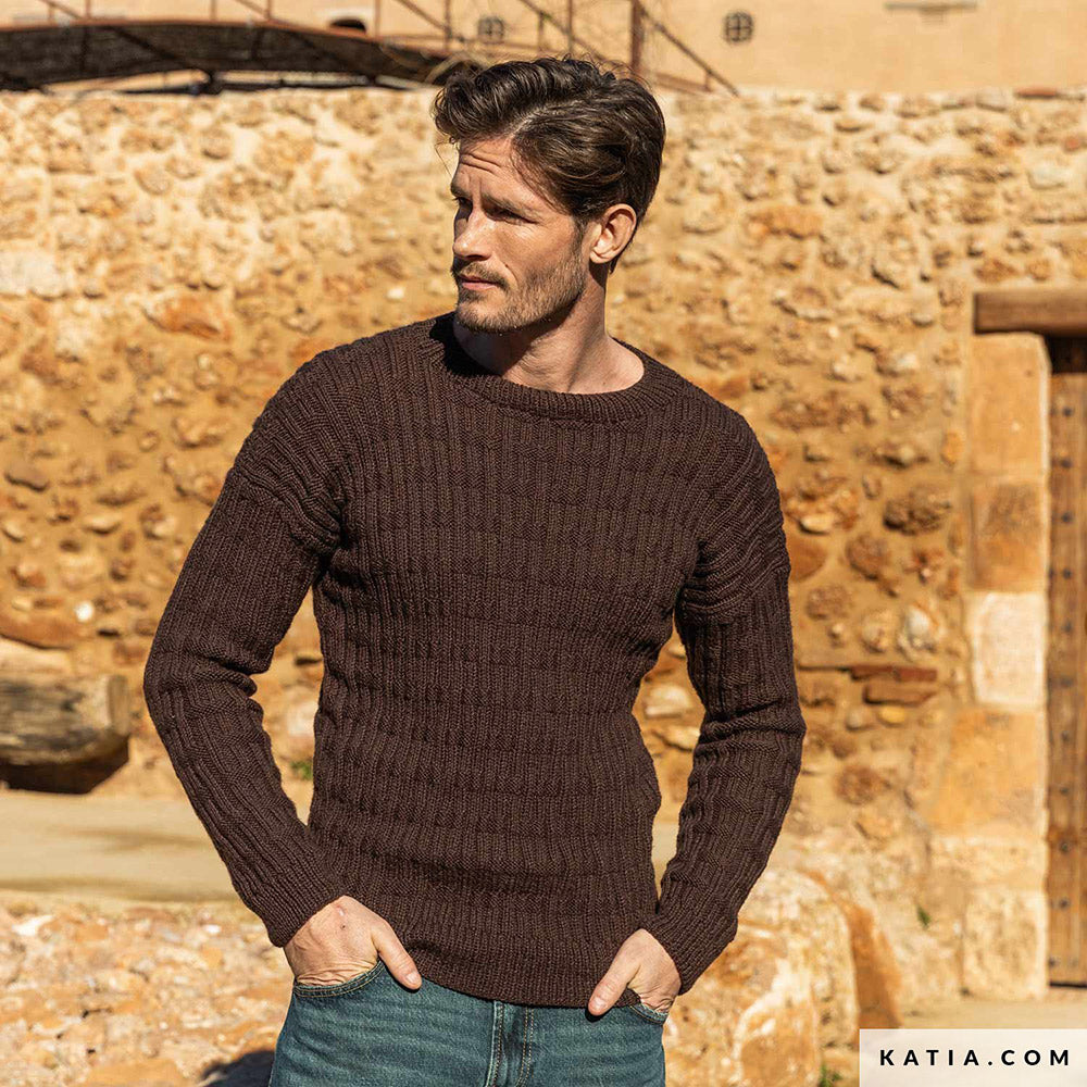Patroon breien haken heren trui herfst winter katia — gemaakt met Katia Basic Merino 088 (4)