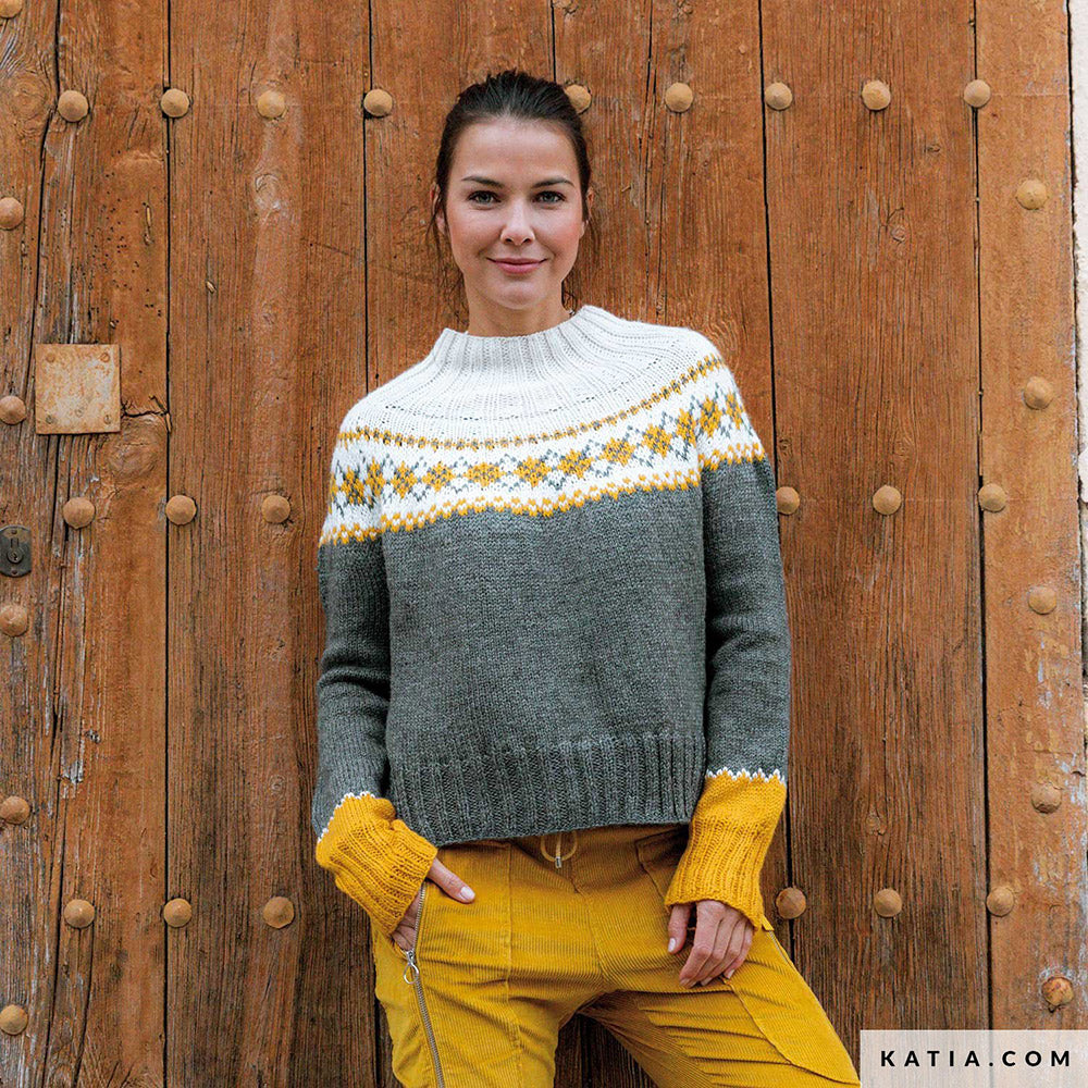 Patroon breien haken dames trui herfst winter katia — gemaakt met Katia Basic Merino 088 (7)