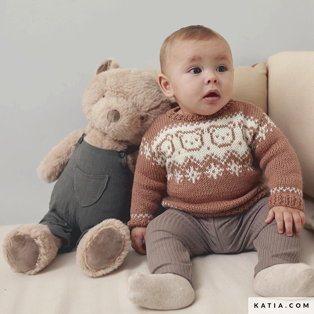 Patroon breien haken baby trui herfst winter katia — gemaakt met Katia Basic Merino 088 (3)