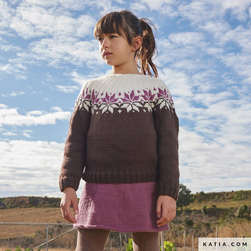 Patroon breien haken kinderen trui herfst winter katia — gemaakt met Katia Basic Merino 088 (4)