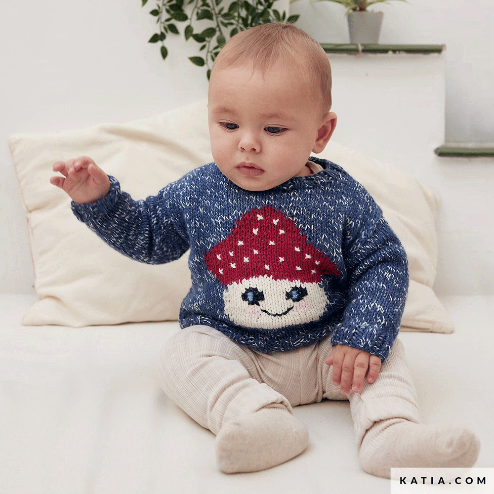 Patroon breien haken baby trui herfst winter katia — gemaakt met Katia Basic Merino 088 (6)