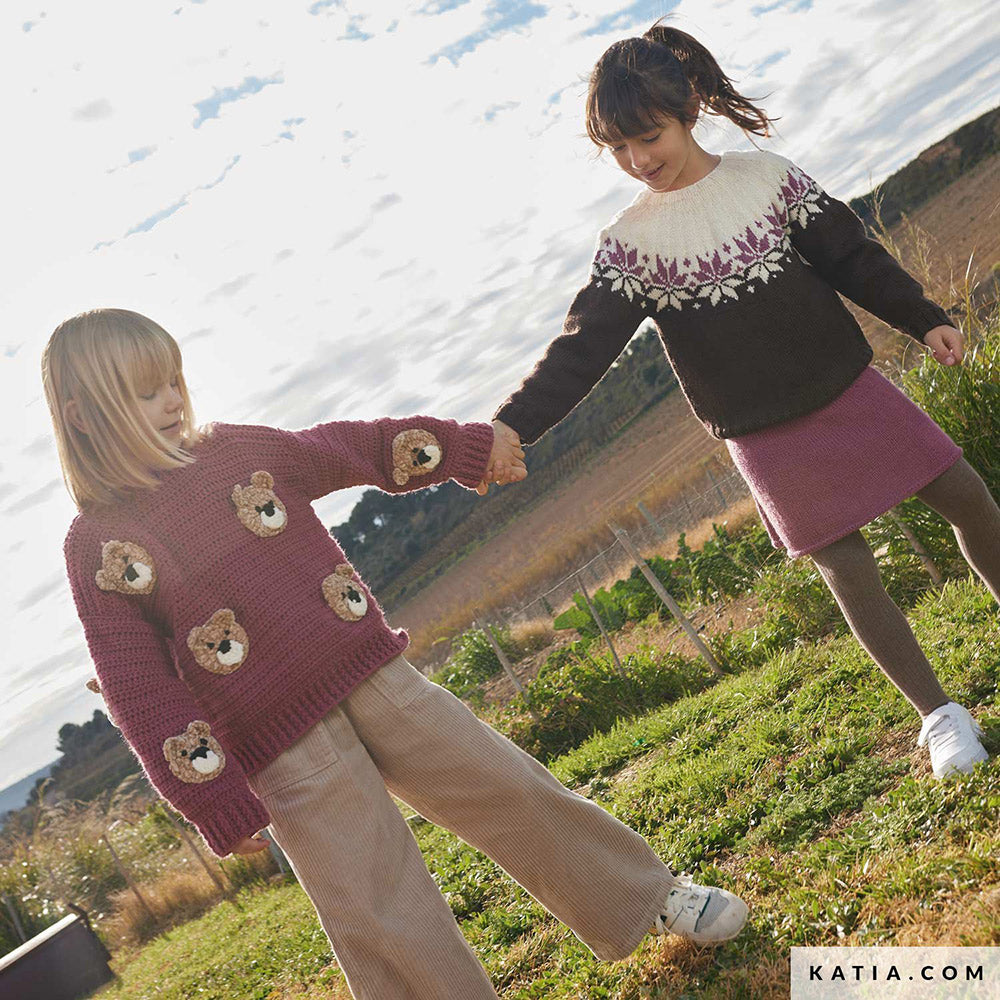 Patroon breien haken kinderen trui herfst winter katia — gemaakt met Katia Basic Merino 090