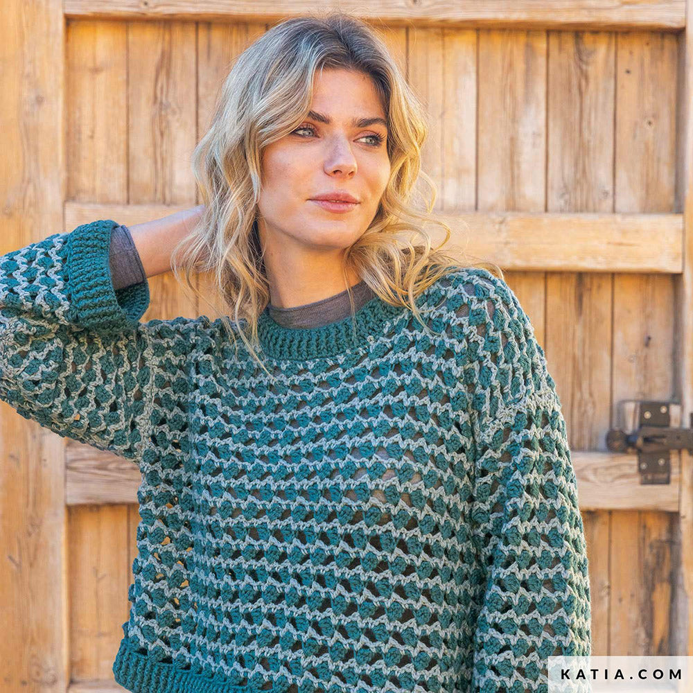 Patroon breien haken dames trui herfst winter katia — gemaakt met Katia Basic Merino 094