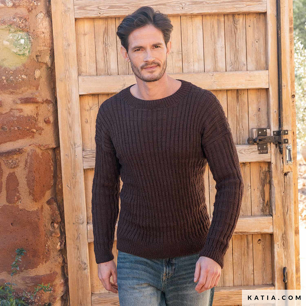 Patroon breien haken heren trui herfst winter katia — gemaakt met Katia Basic Merino 099 (3)