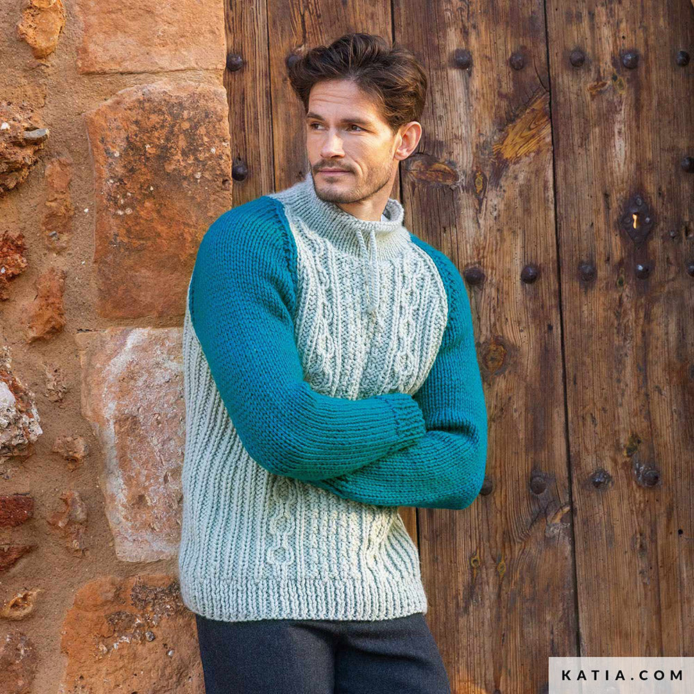 Patroon breien haken heren trui herfst winter katia — gemaakt met Katia Big Merino