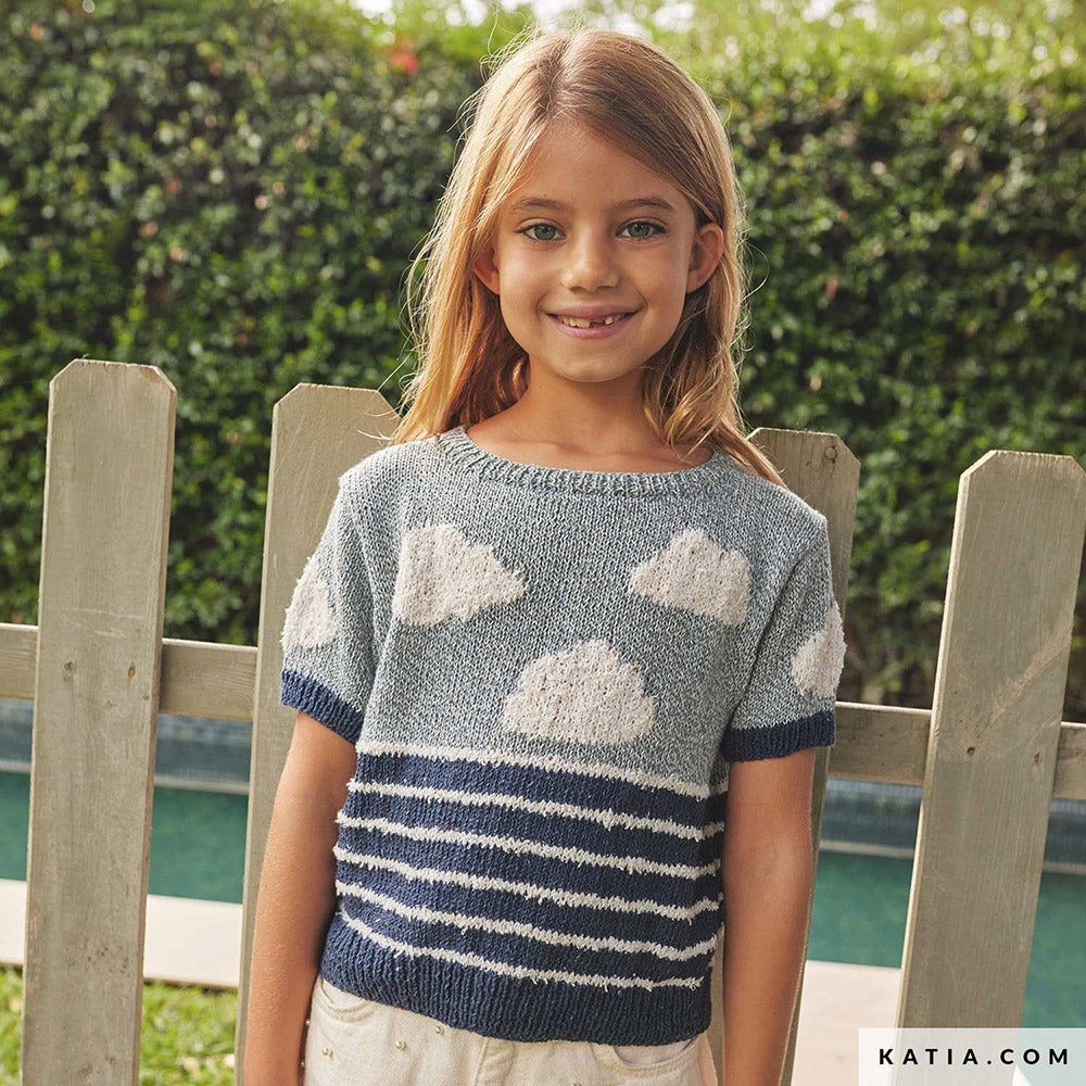 Patroon breien haken kinderen shirt lente zomer katia — gemaakt met Katia Blue Jeans II (4)