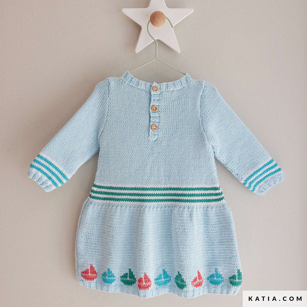 Patroon breien haken baby jurk lente zomer katia — gemaakt met Katia Capri 82101 Turquoise