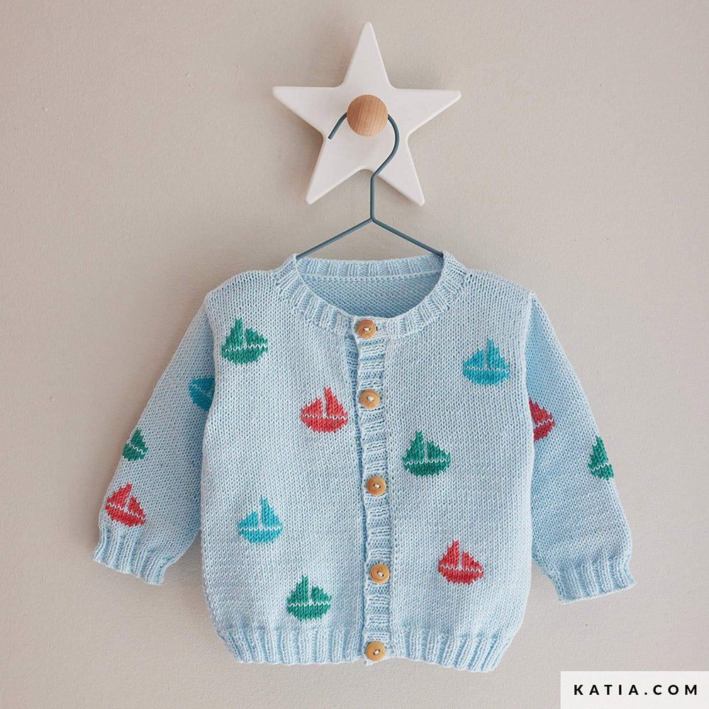 Patroon breien haken baby jas lente zomer katia — gemaakt met Katia Capri 82157 Parelwit