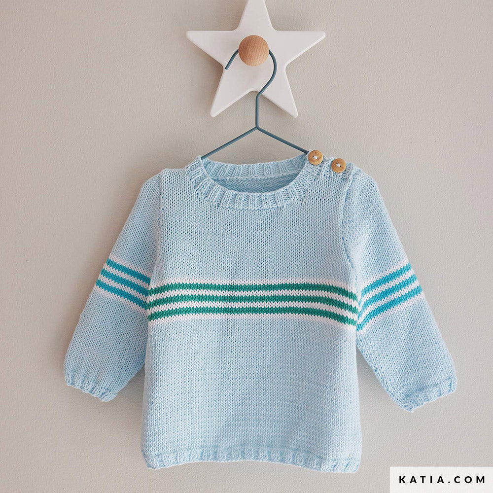 Patroon breien haken baby trui lente zomer katia — gemaakt met Katia Capri 82157 Parelwit