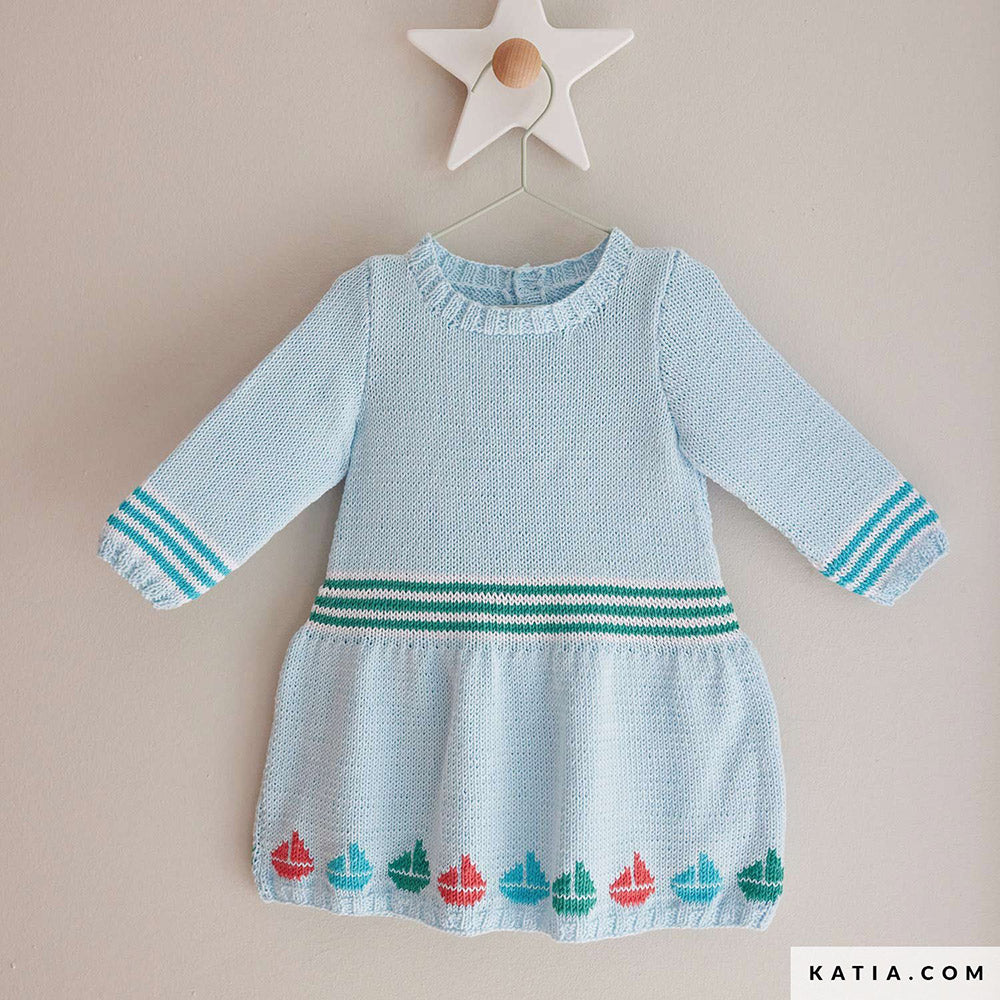 Patroon breien haken baby jurk lente zomer katia — gemaakt met Katia Capri 82184 Kauwgom Roze (2)