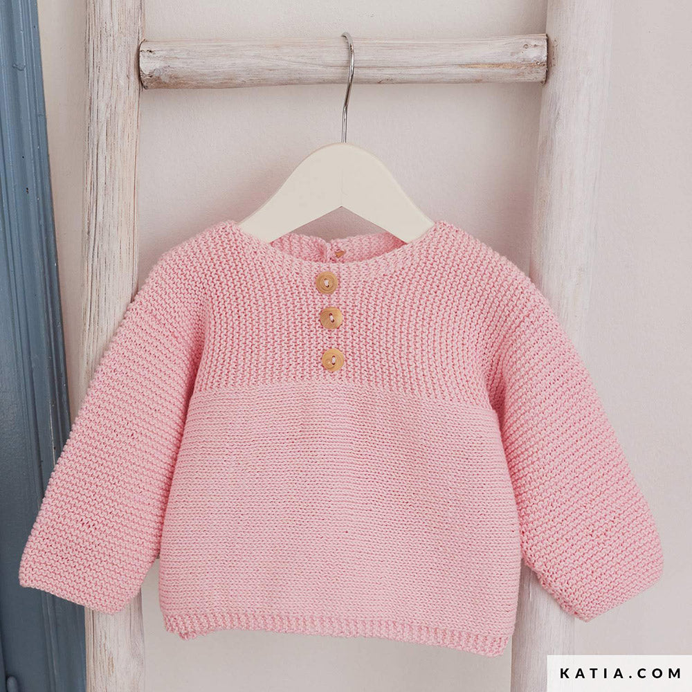 Patroon breien haken baby trui lente zomer katia — gemaakt met Katia Capri 82200 Donkere Mosterd (2)