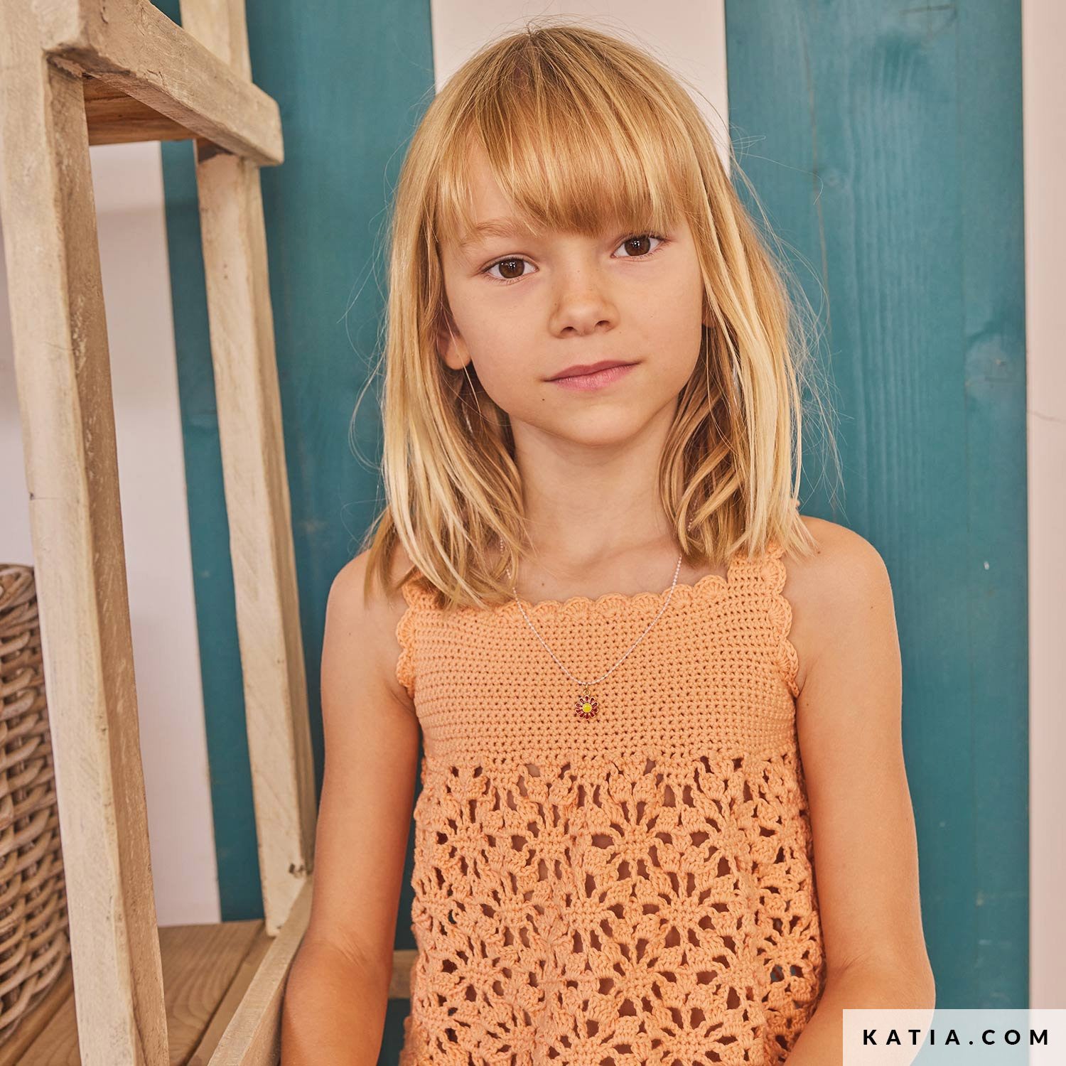 Patroon breien haken kinderen topje lente zomer katia — gemaakt met Katia Capri 82201 Donkere Zalm