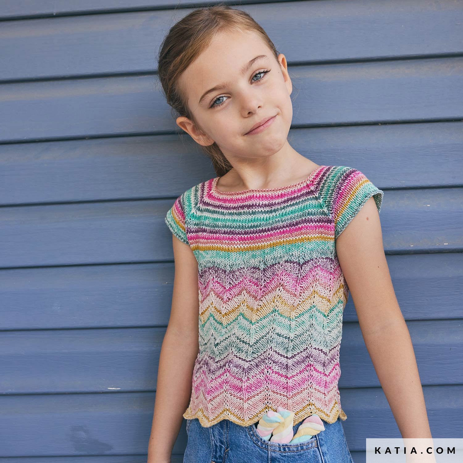 Patroon breien haken kinderen shirt lente zomer katia — gemaakt met Katia Fair Cotton Arlequino (7)