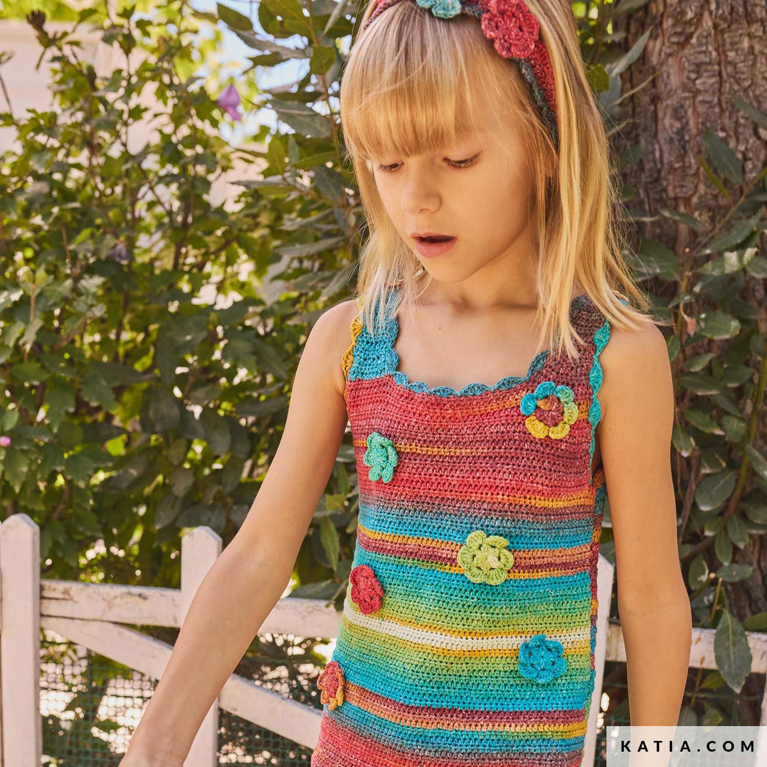 Patroon breien haken kinderen diadeem lente zomer katia — gemaakt met Katia Fair Cotton Stretch (4)