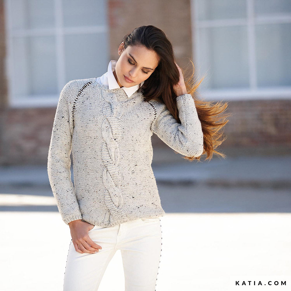 Patroon breien haken dames trui herfst winter katia — gemaakt met Katia Merino Tweed (6)