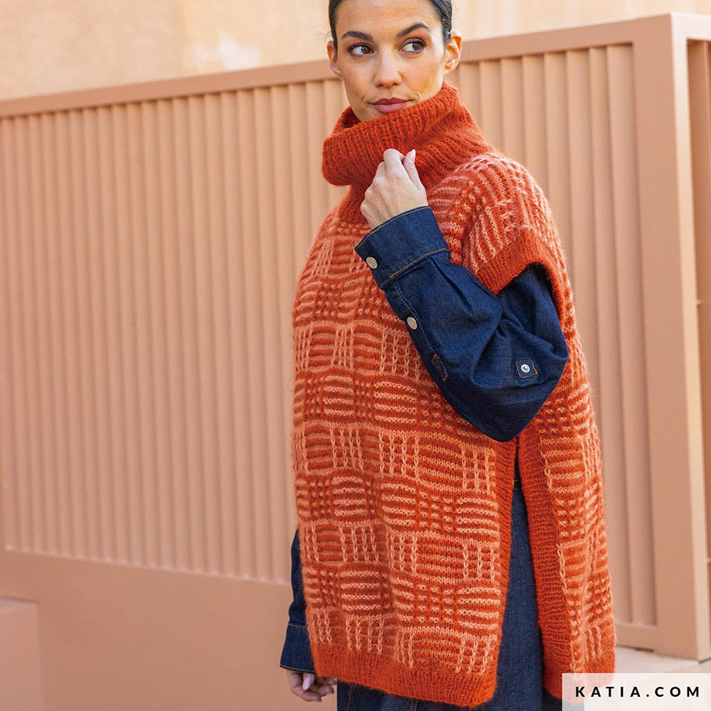 Patroon breien haken dames vest herfst winter katia — gemaakt met Katia Soft Gratté (7)