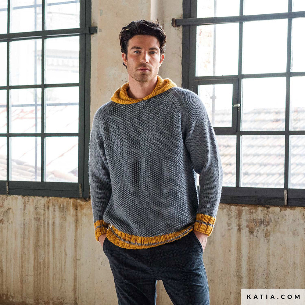 Patroon breien haken heren trui herfst winter katia — gemaakt met Katia Super Merino