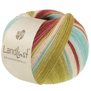 Lana Grossa Landlust Die Sockenwolle 136 Bordeaux/Grijsrood/Mint/Turquoise/Pistache/Naturel gestreept